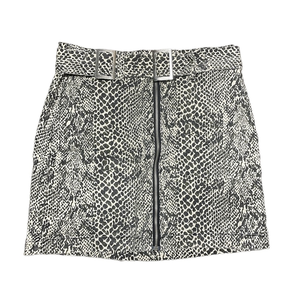 Snake print mini skirt with belt detail